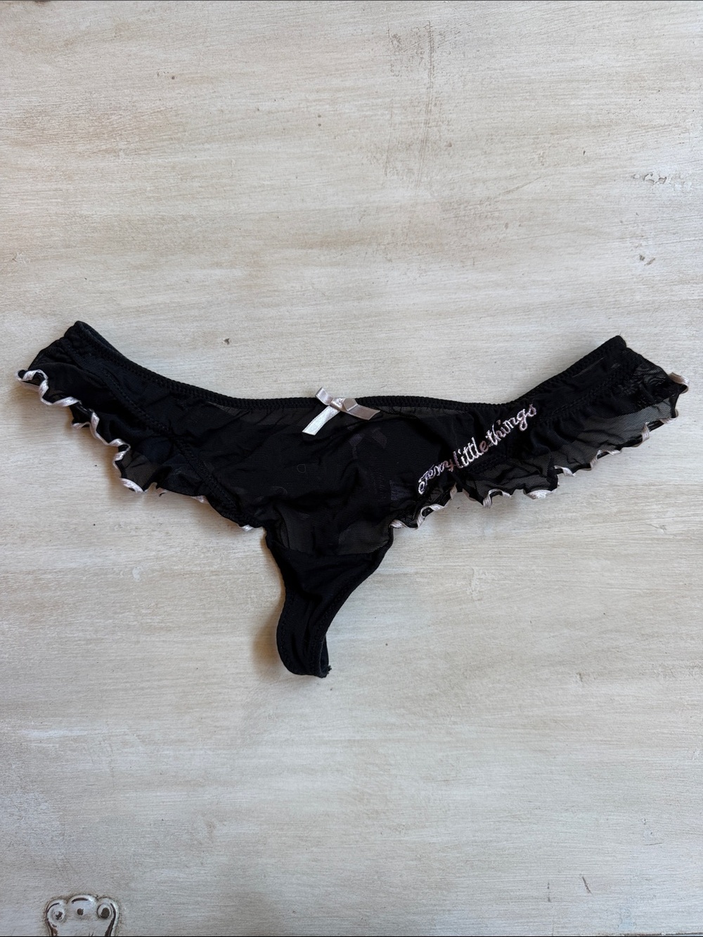 Victoria's Secret Black Ruffle Thong with White Trim